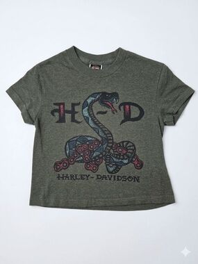 Harley-Davidson Kids XS Muted Olive Green Snake Graphic Tee